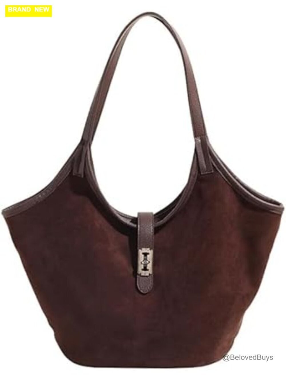 Faux Suede Hobo Tote Bag with Cross Lock, Zipper Closure
